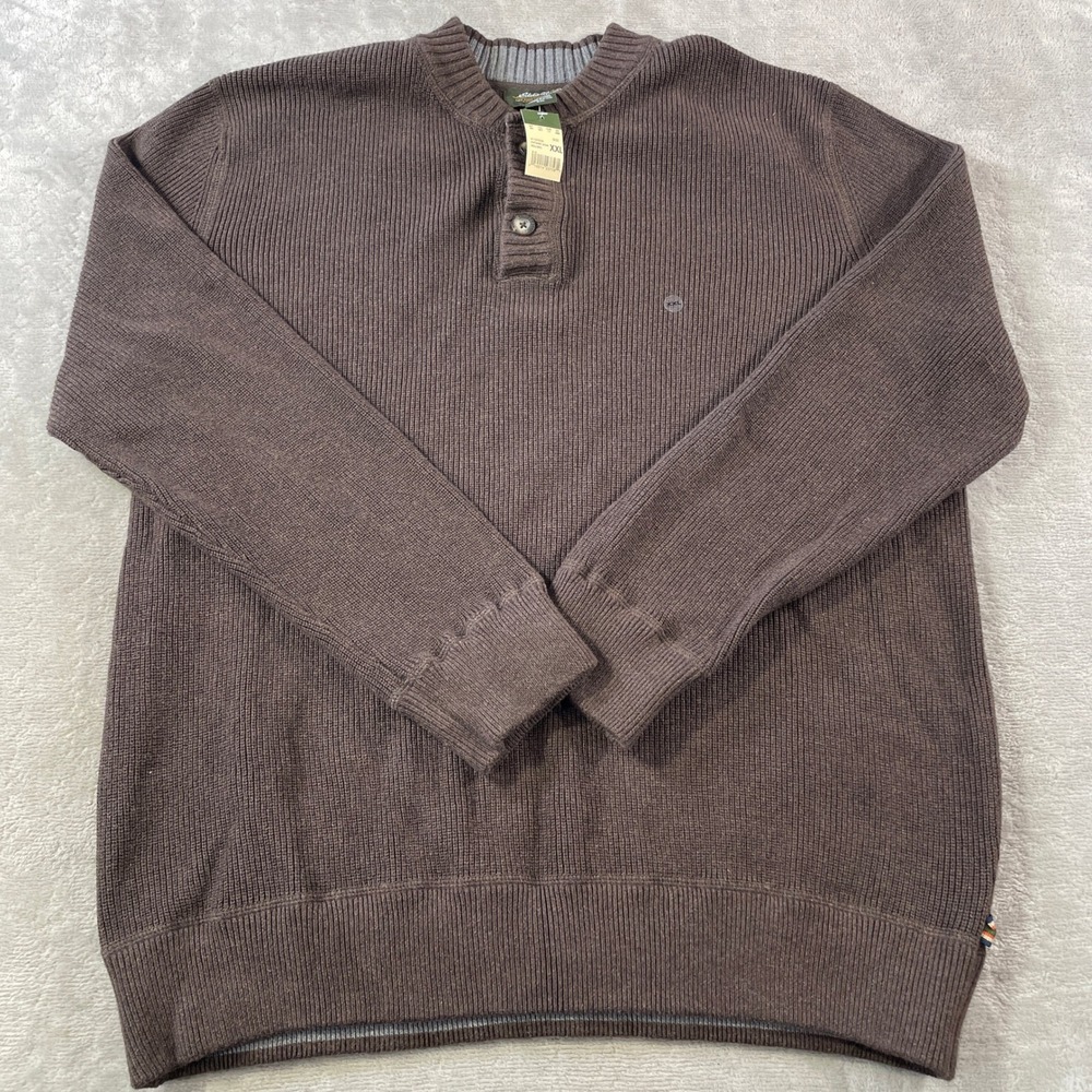 Eddie Bauer Fatigue Henley Sweater Mens XXL Brown Ribbed Cotton Fall Holiday